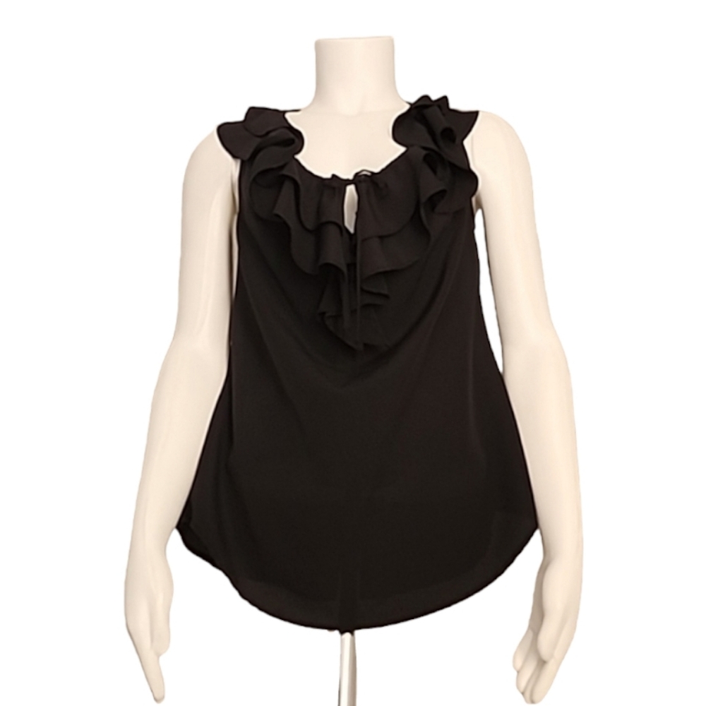 MOSSIMO Vintage 2010 Black Ruffled Tank Top S Satin Racerback Chiffon Blouse - Picture 5 of 14